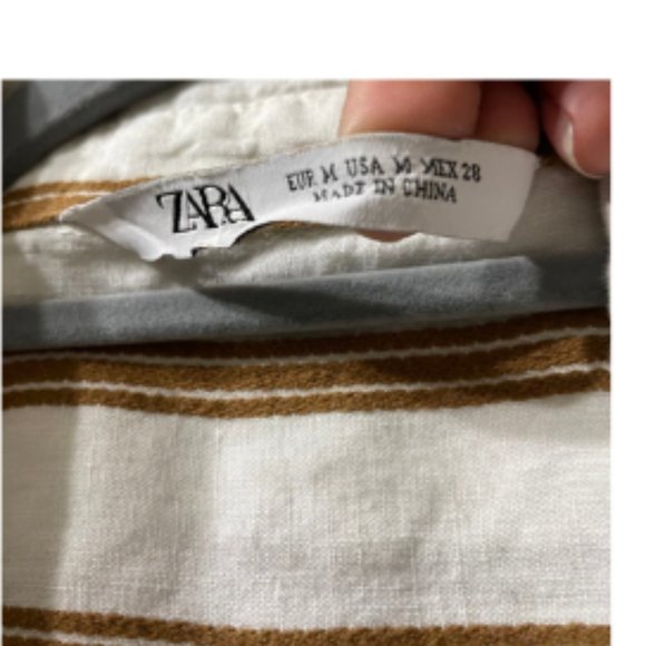 ZARA Striped Linen Shirt Dress with Self Tie Belt White Button-Down Boho Medium - Picture 7 of 9